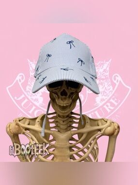 Juicy Couture Striped Blue Baseball Cap with Bow Embroidery NWT Coquette Y2K